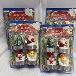 Vintage Set 4 Christmas Tea Light Candles New Old Stock Santa Tree Angel Snowman